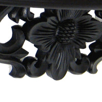 Hand Carved Wooden Moonbay Wall Shelf in Floral Design, Black - BM210437