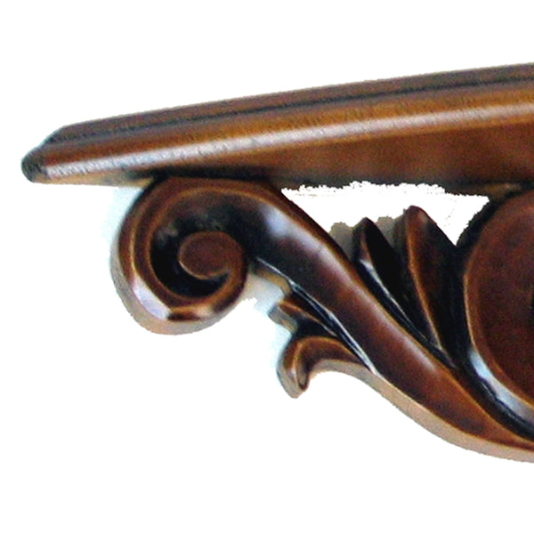 Hand Carved Wooden Floating Wall Shelf in Floral Design, Brown - BM210438