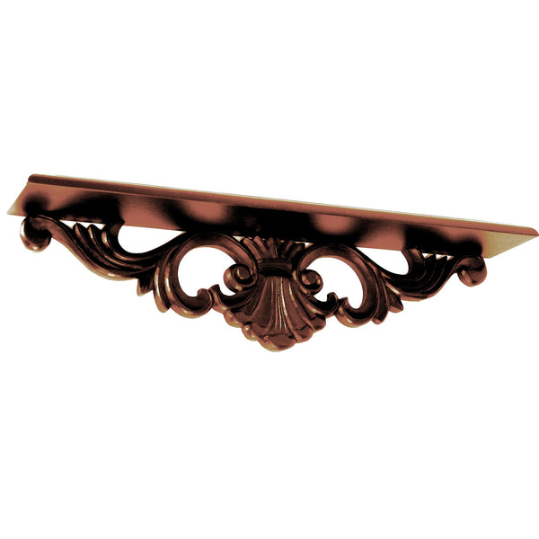 Hand Carved Wooden Wall Shelf with Floral Design Display, Brown - BM210442