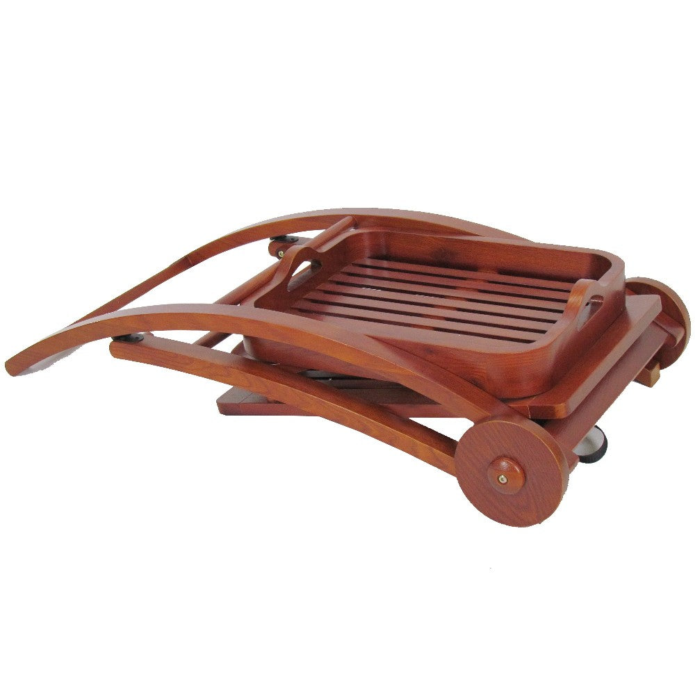 Slatted Shelf Serving Foldable Tray Stand with Wheels, Brown - BM210445
