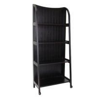 4 Tier Foldable Shelf Display Stand with Plank Style Back, Black - BM210449