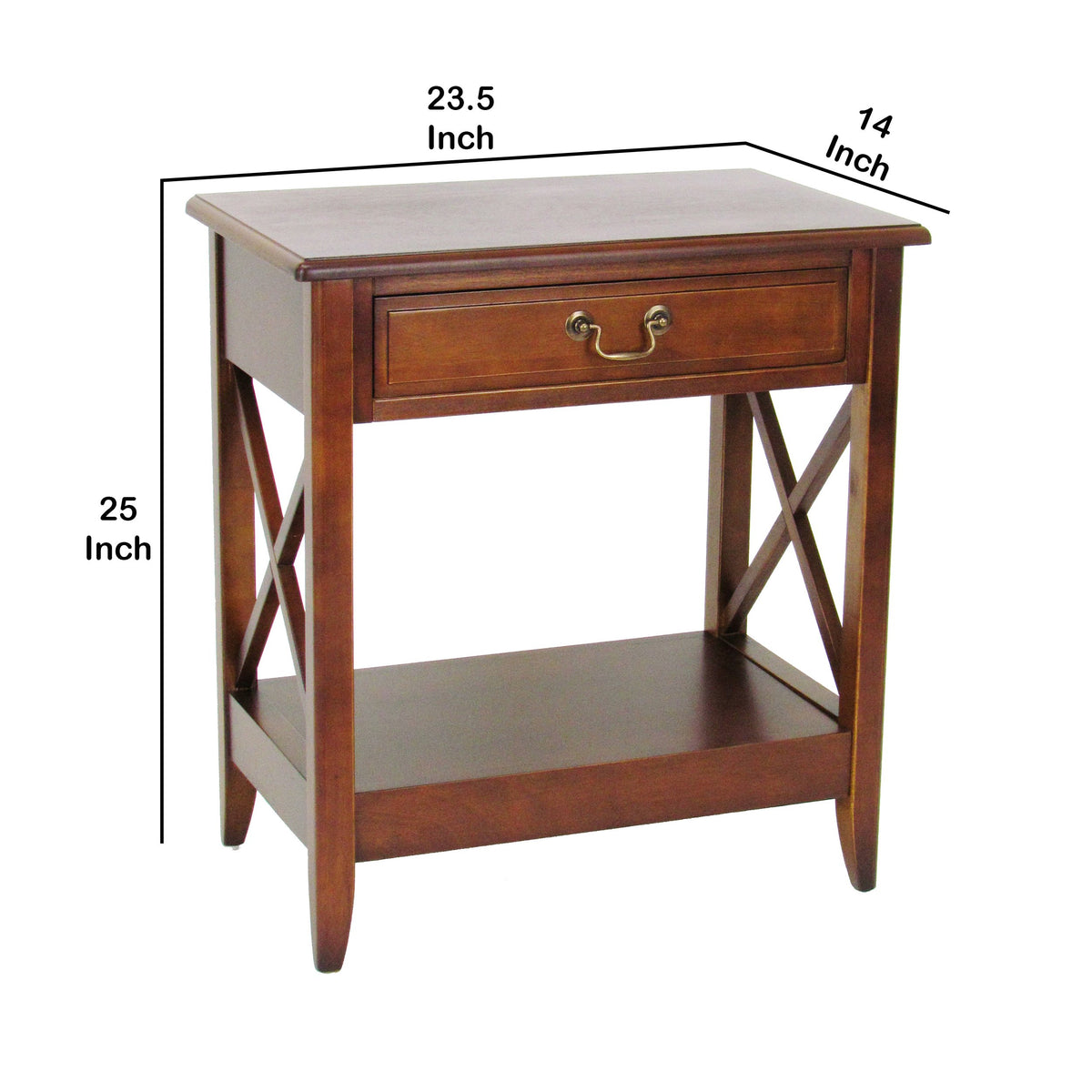 Transitional Style Nightstand with 1 Drawer and X Shape Sides, Brown - BM210451