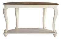 Crescent Moon Wooden Sofa Table with Engraved Details in Brown and White - BM210700