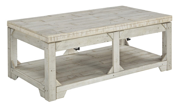 48 Inch Farmhouse Style Lift Top Coffee Table, Open Bottom Shelf, White - BM210780