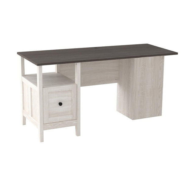 59 Inch Rectangular Home Office Wood Desk, File Drawer, Gray, White - BM210794