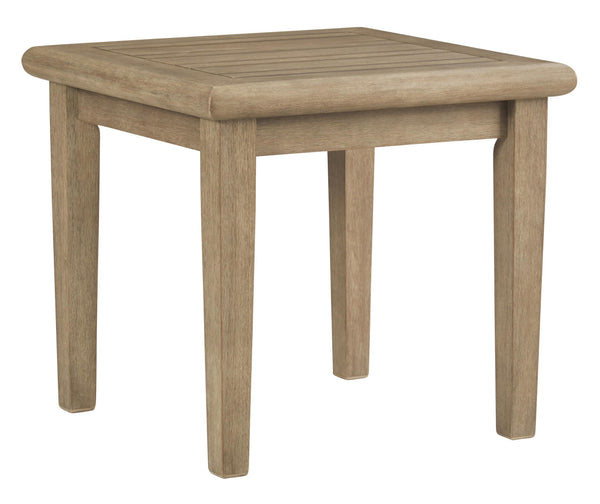 Square Wooden Frame End Table with Plank Tabletop in Teak Brown - BM210890