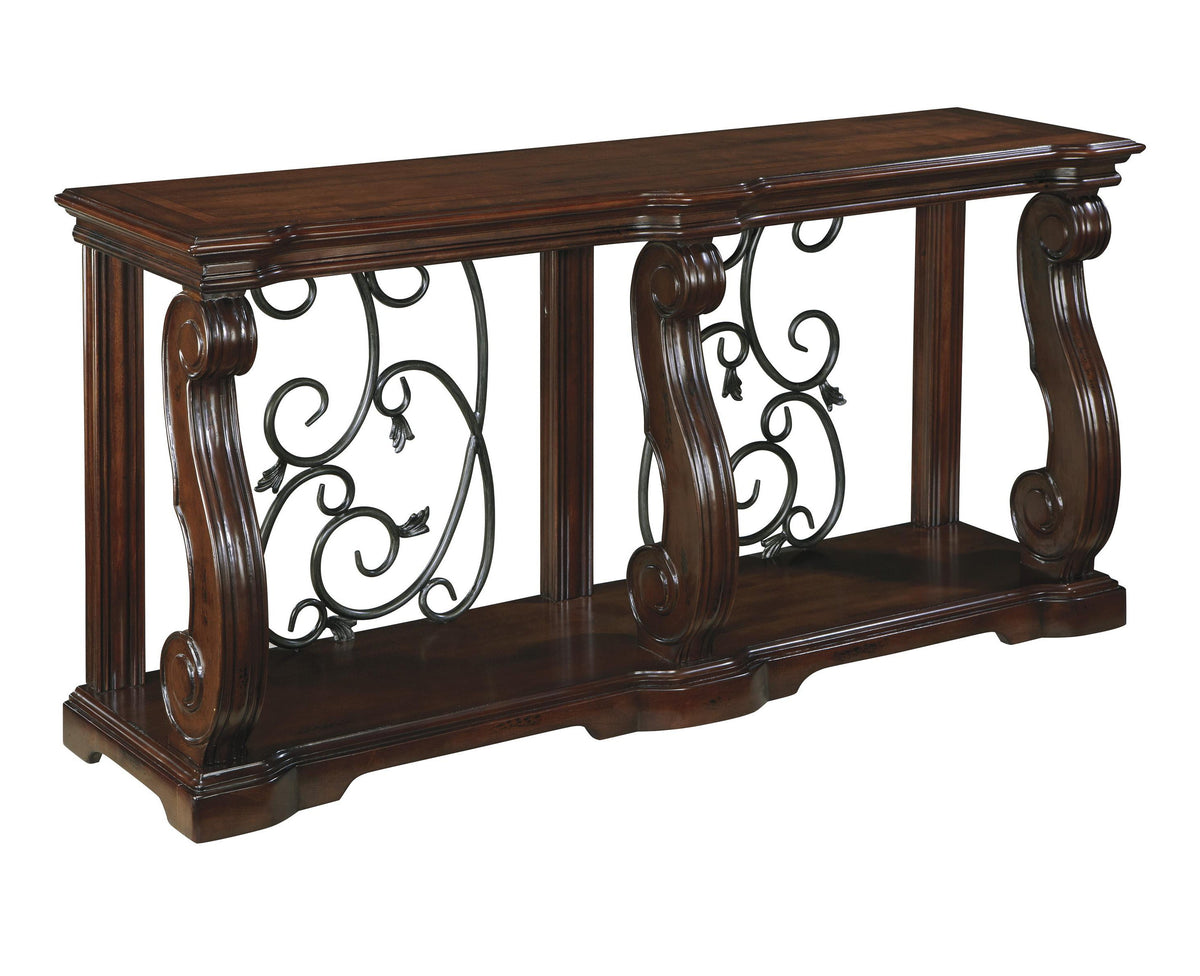 Wooden Sofa Table with 1 Bottom Shelf and Cabriole Legs in Dark Brown - BM210969