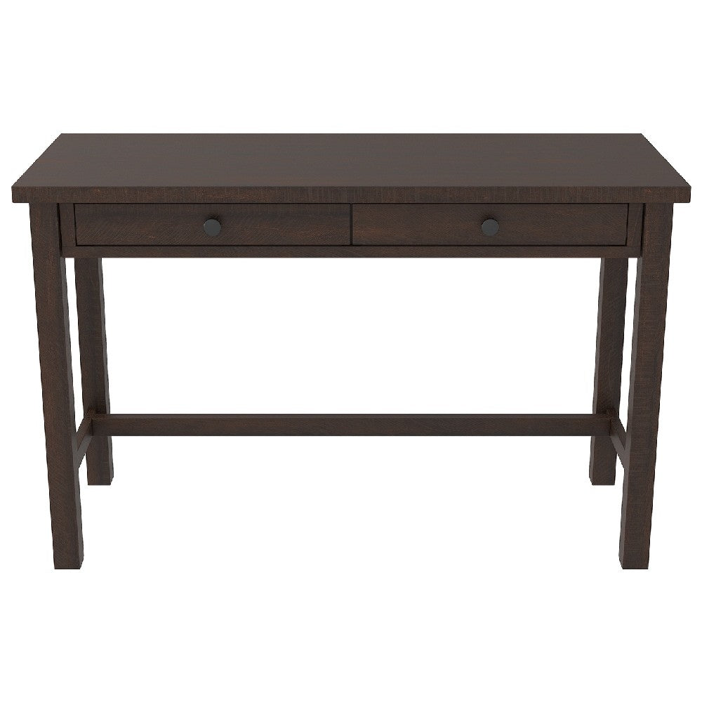 Wooden Writing Desk with Block Legs and 2 Drawers in Dark Brown and Black - BM210977