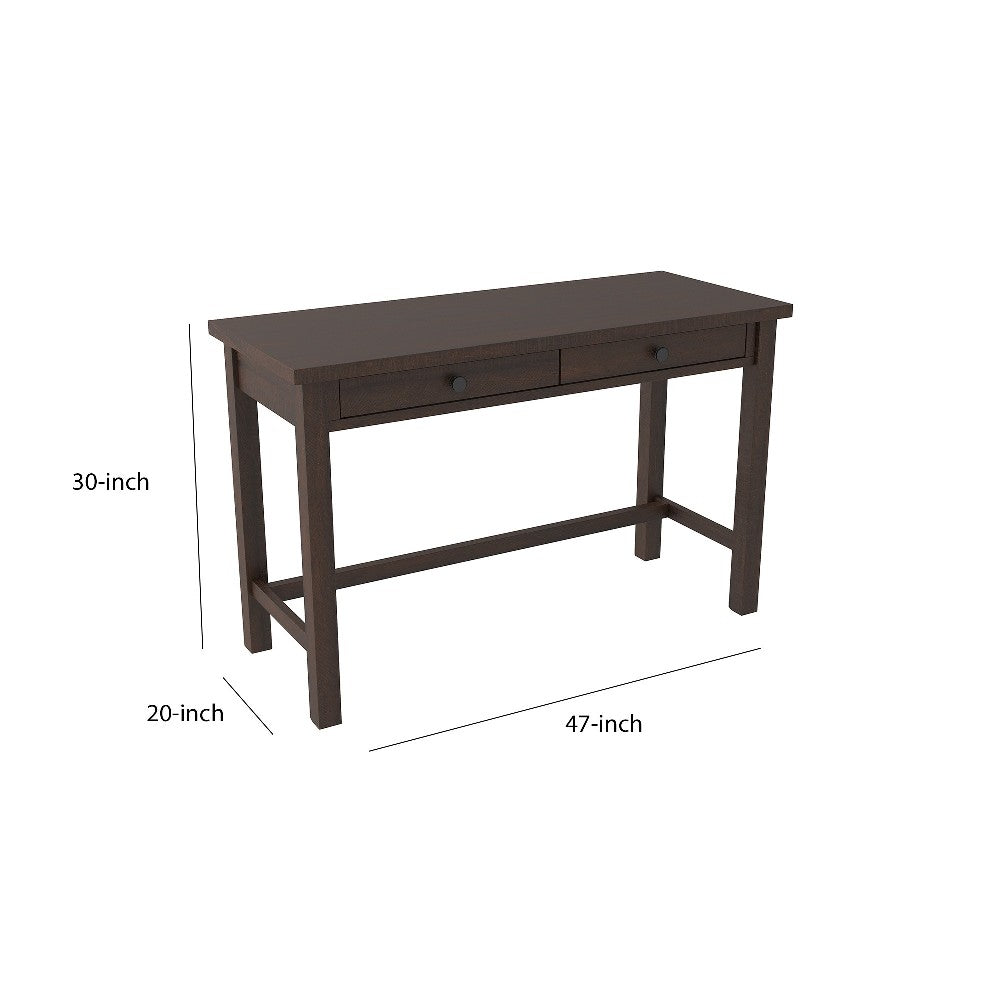 Wooden Writing Desk with Block Legs and 2 Drawers in Dark Brown and Black - BM210977