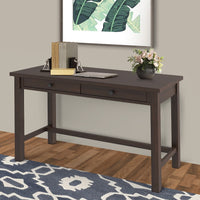 Wooden Writing Desk with Block Legs and 2 Drawers in Dark Brown and Black - BM210977