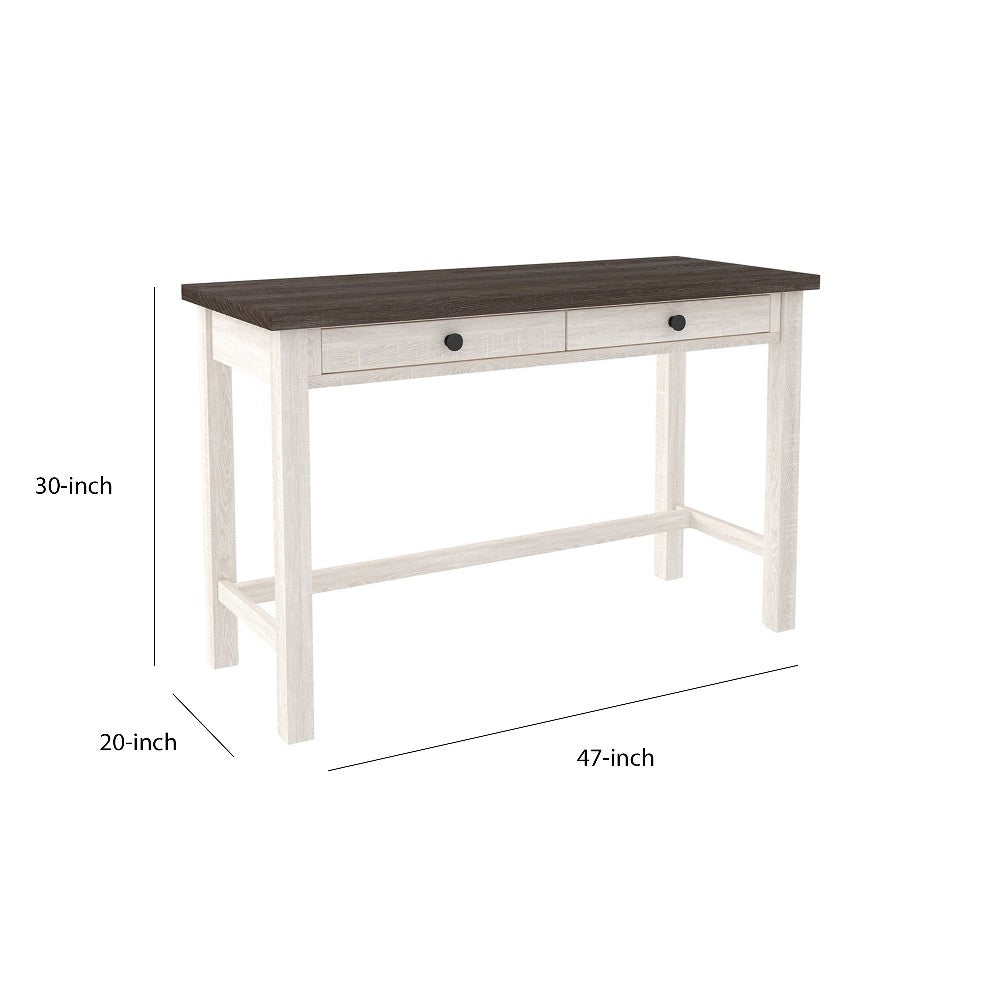 Wooden Writing Desk with Block Legs and 2 Storage Drawers in Gray and White - BM210979