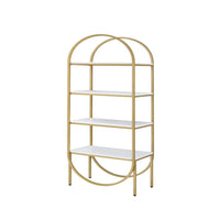 Arched Metal Frame Wooden Bookshelf with 4 Open Compartments,White and Gold - BM211101
