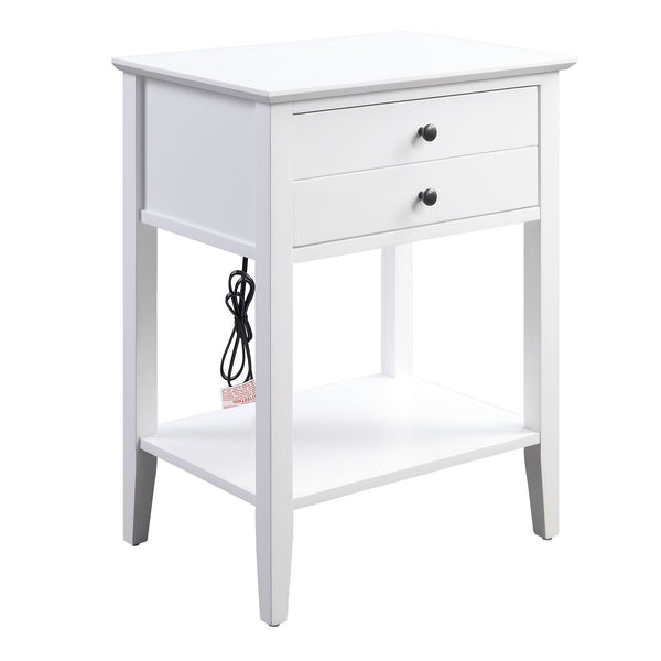 Rectangular Wooden Side Table with 1 Drawer and 1 Bottom Shelf in White - BM211116