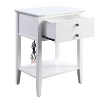 Rectangular Wooden Side Table with 1 Drawer and 1 Bottom Shelf in White - BM211116