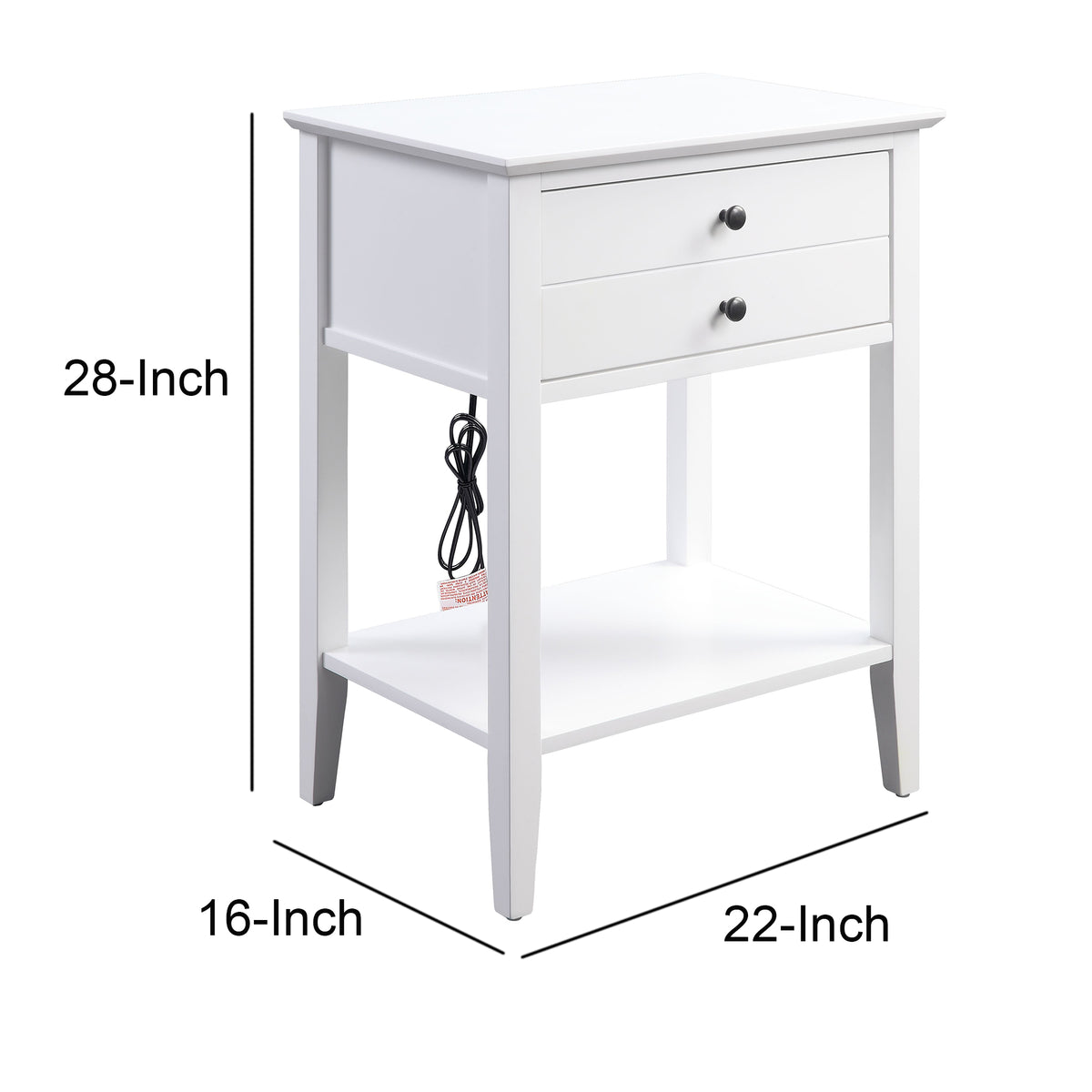 Rectangular Wooden Side Table with 1 Drawer and 1 Bottom Shelf in White - BM211116