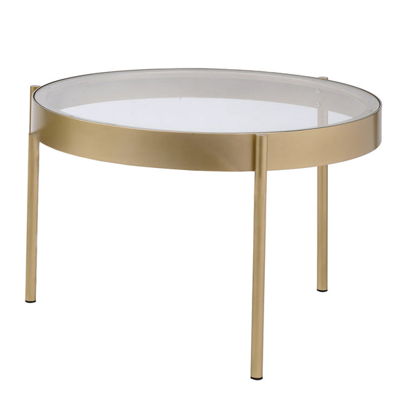 Contemporary Metal and Glass Round Nesting Table in Set of 2 in Gold and Clear - BM211120