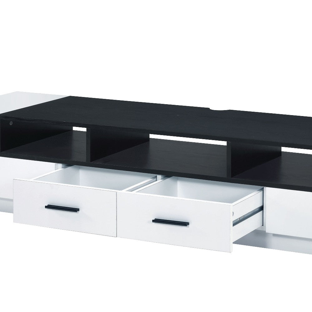 Contemporary 2 Drawer TV Stand with Media Compartments in Black and White - BM211123
