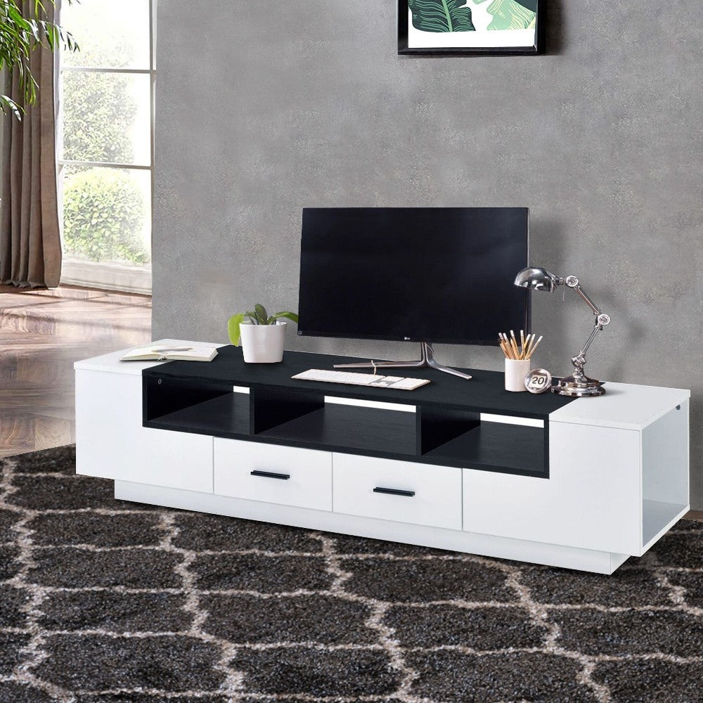 Contemporary 2 Drawer TV Stand with Media Compartments in Black and White - BM211123