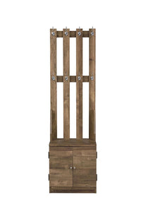 Wooden Hall Tree with 8 Hooks and Bottom Compartment in Weathered Brown - BM211135