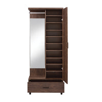 Mirrored Wooden Hall Tree with 1 Door and 1 Drawer in Brown and Silver - BM211136