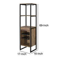 Industrial Wood and Metal Wine Rack with 3 Compartments in Brown and Black - BM211138