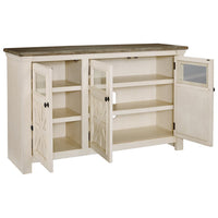 63 Inch TV Stand with 2 Cabinets and 4 Adjustable Shelves in Brown and White - BM213188