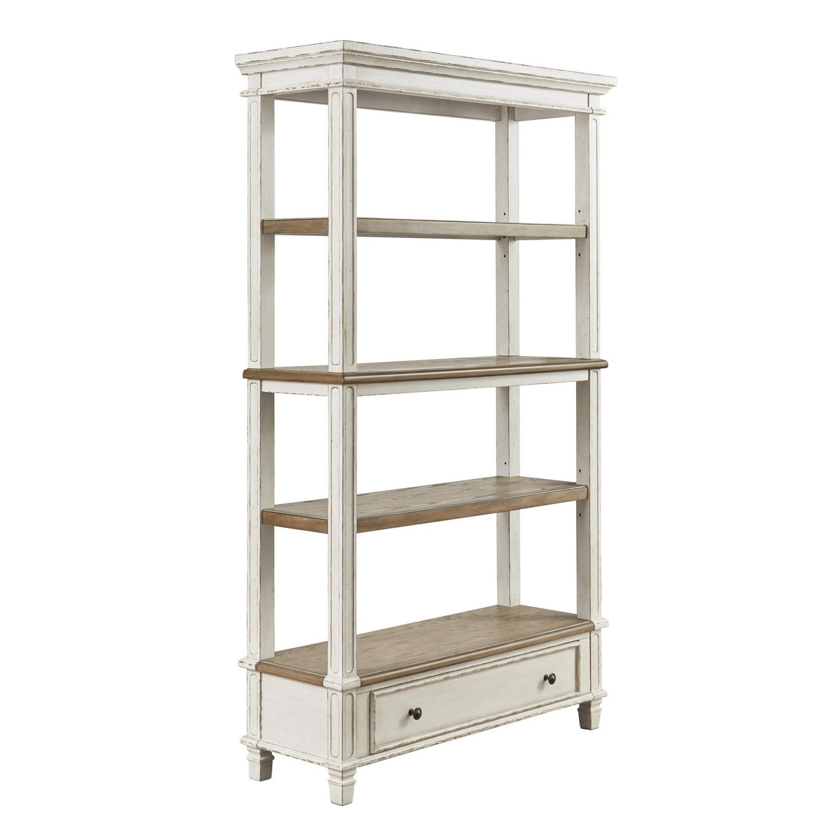 Wooden Bookcase with 4 Tier Shelves and Bottom Drawer in Brown and White - BM213228
