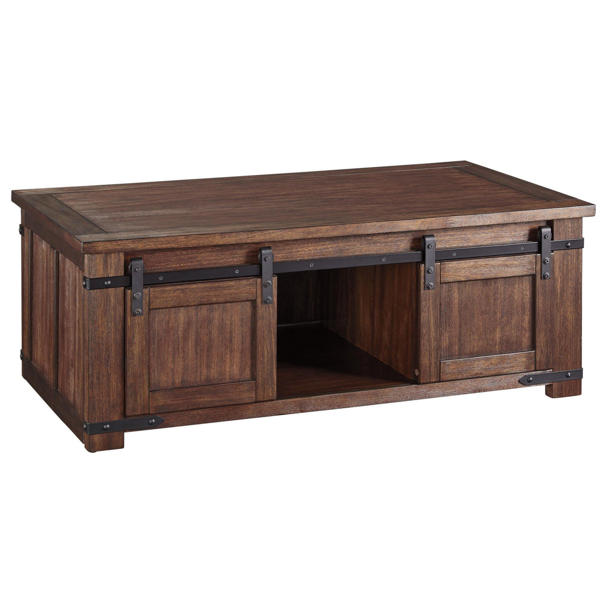 Rectangular Wooden Cocktail Table with 2 Barn Sliding Door Cabinets in Brown - BM213232