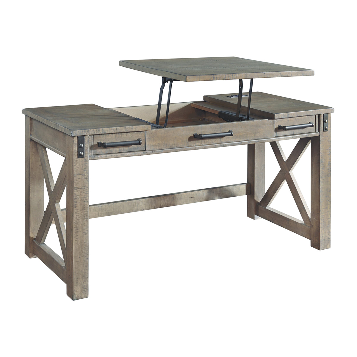 Wooden Lift Top Desk with Textured Finish and Drawers in Gray - BM213256