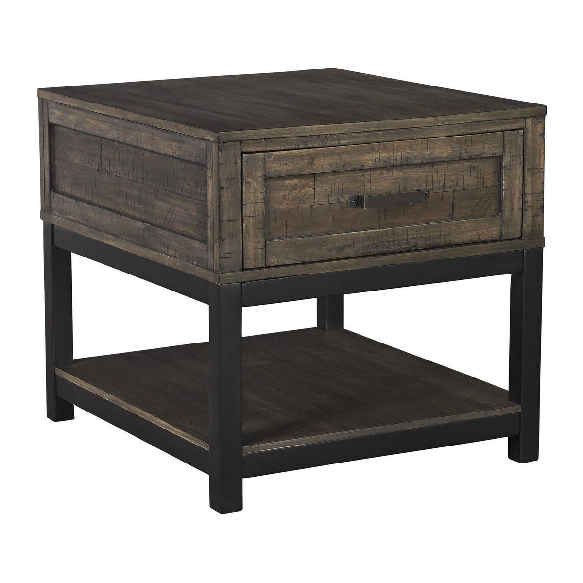 Two Tone Wooden End Table with 1 Drawer and Metal Base in Brown and Black - BM213288