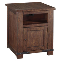 1 Door Wooden End Table with 1 Cubby and Power Hub in Brown - BM213294