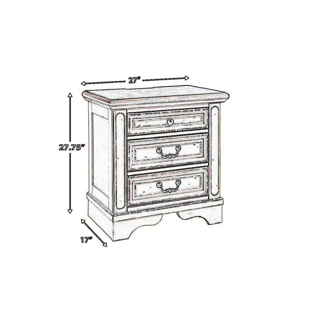 3 Drawer Rectangular Wooden Desk with Block Leg Support in White - BM204149