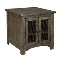 Wooden End Table with Wire Mesh Cabinet and Adjustable Shelf in Brown - BM213316
