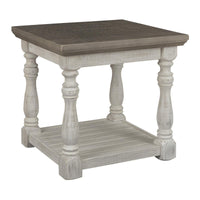 Plank Style End Table with Turned Legs and Open Shelf in White and Gray - BM213361