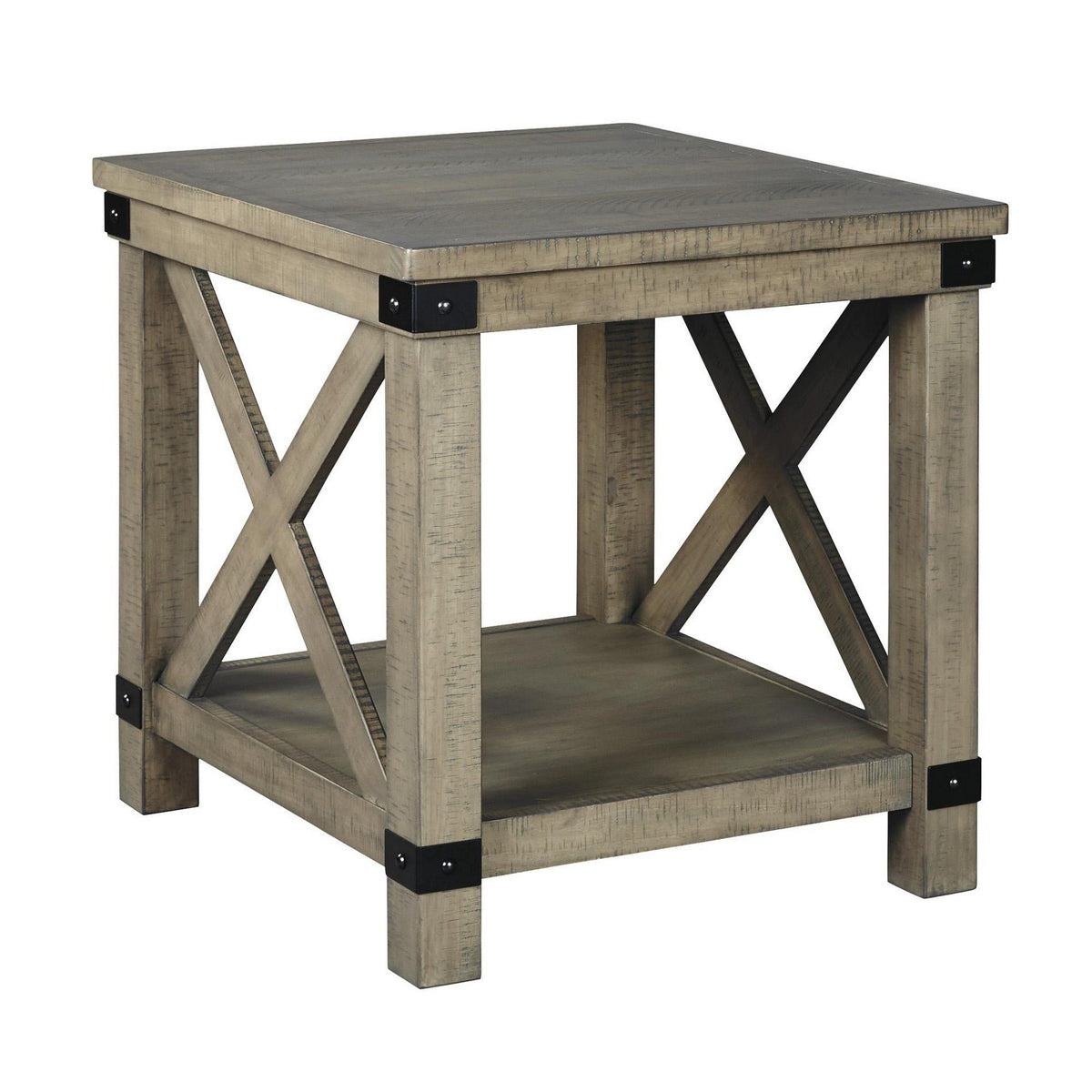 Farmhouse Style End Table with X Shaped Sides and Open Bottom Shelf in Gray - BM213373