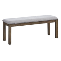 Nailhead Trim Wooden Dining Bench with Fabric Upholstery in Brown and Gray - BM213393