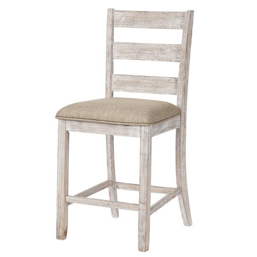 Armless Wooden Barstool Set with Textured Finish in Brown and White - BM213402