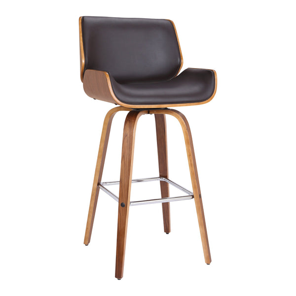 Bar Height Wooden Swivel Barstool with Leatherette Seat, Black and Brown - BM214498