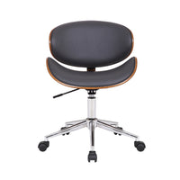 Wooden and Metal Office Chair with Curved Leatherette Seat,Black and Silver - BM214502