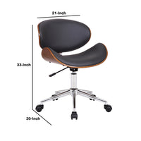 Wooden and Metal Office Chair with Curved Leatherette Seat,Black and Silver - BM214502