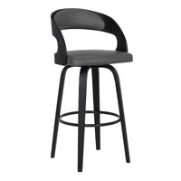 Counter Height Wooden Bar Stool with Cutout Padded Backrest, Black and Gray - BM214509