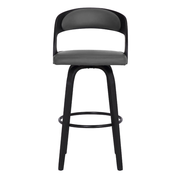 Counter Height Wooden Bar Stool with Cutout Padded Backrest, Black and Gray - BM214509