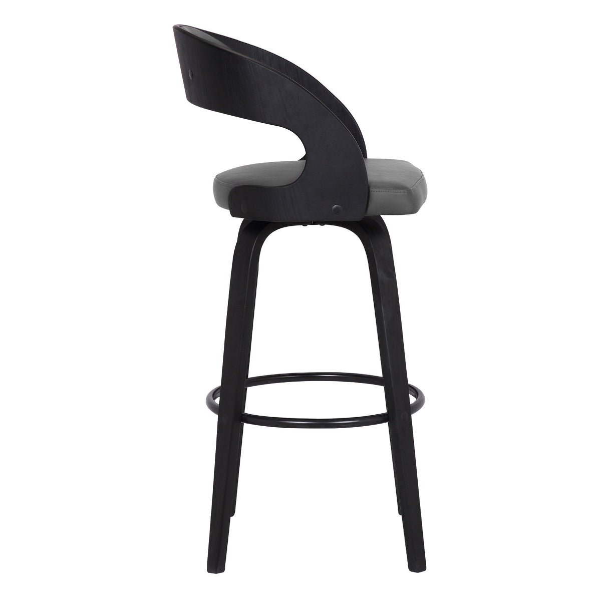 Counter Height Wooden Bar Stool with Cutout Padded Backrest, Black and Gray - BM214509