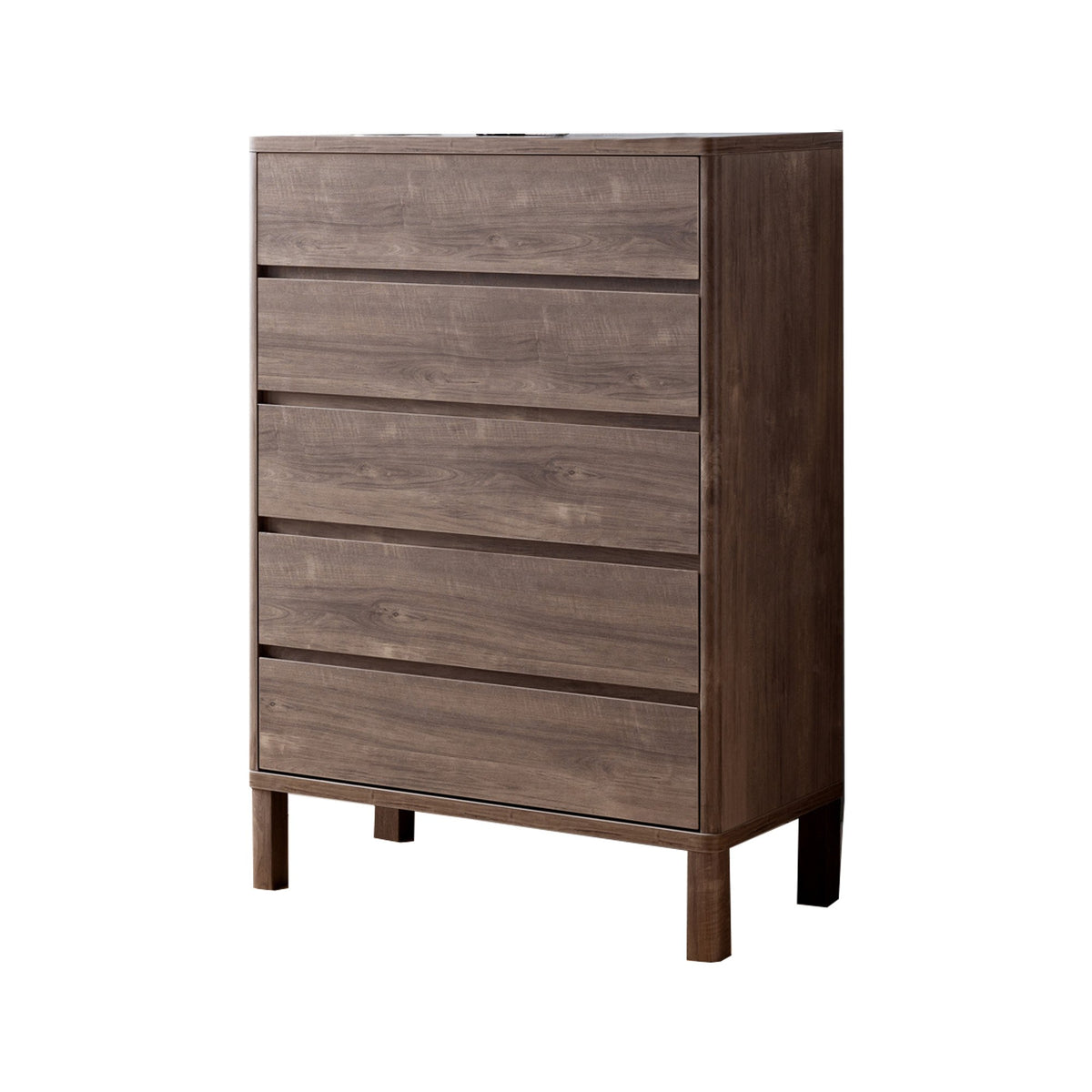 Grained Wooden Frame Chest with 5 Drawers and Straight Legs, Hazelnut Brown - BM214678