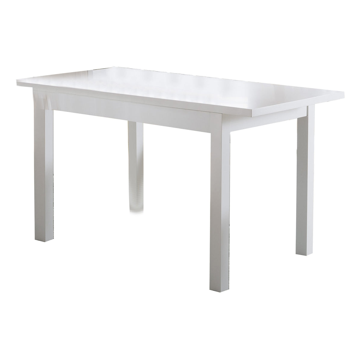 Rectangular Wooden Frame Dining Table with Straight Legs, Glossy White - BM214728