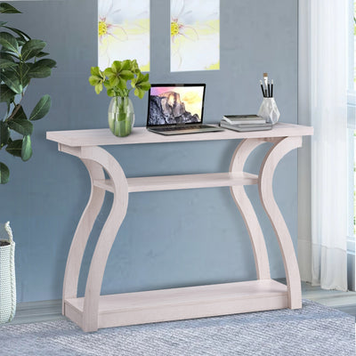 Solid Mango Wood Finish Console Table With Multi Level Shelf – English Elm