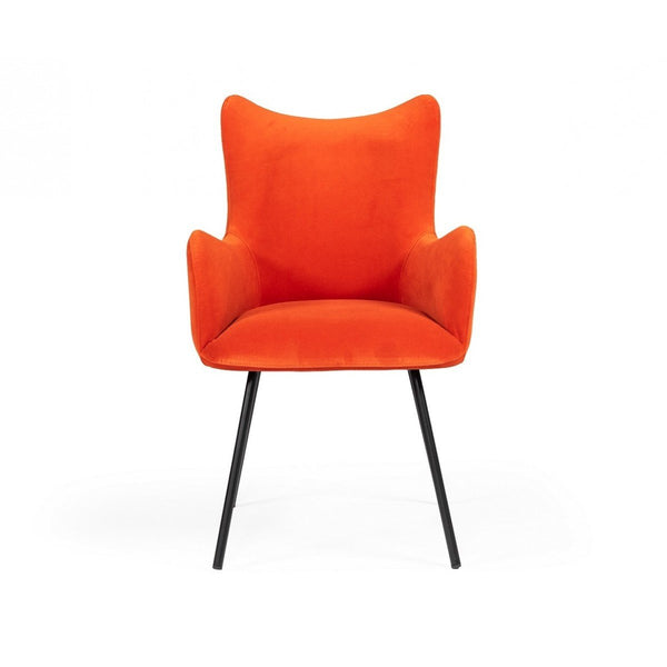 Fabric Upholstered Dining Chair with Winged Back and Curved Arms, Orange - BM214799