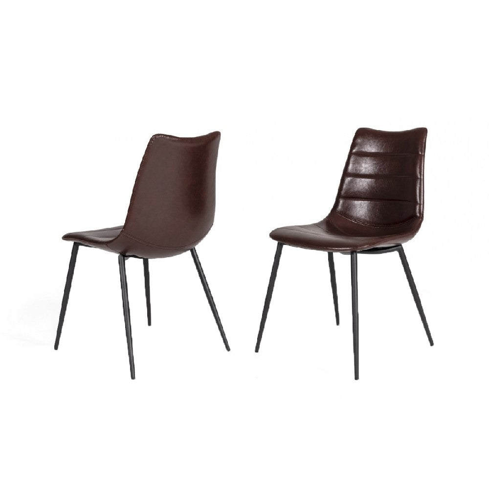 Leatherette Dining Chair with Horizontal Stitching, Set of 2, Brown - BM214813