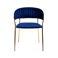 Fabric Upholstered Dining Chair with Metal Legs, Set of 2, Blue and Gold - BM214814