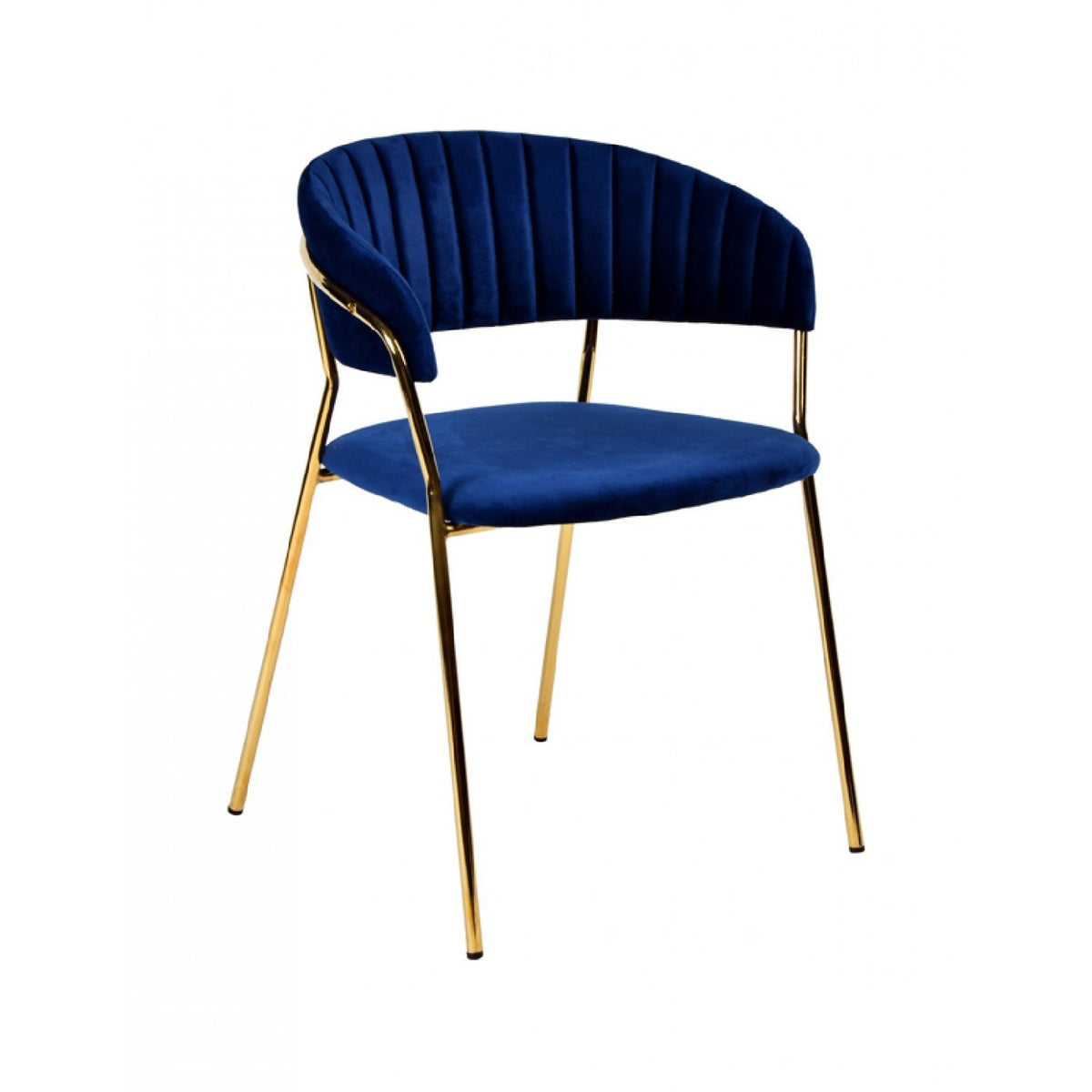 Fabric Upholstered Dining Chair with Metal Legs, Set of 2, Blue and Gold - BM214814